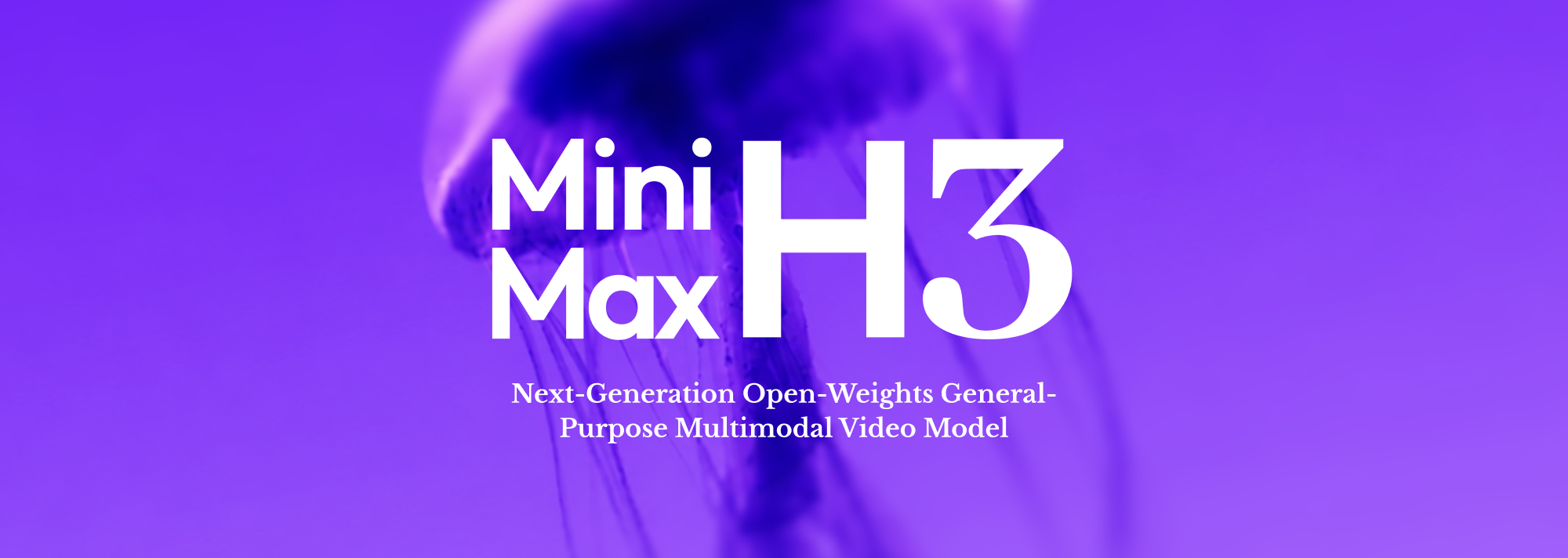 Purple MiniMax H3 launch artwork identifying H3 as a general-purpose multimodal video model