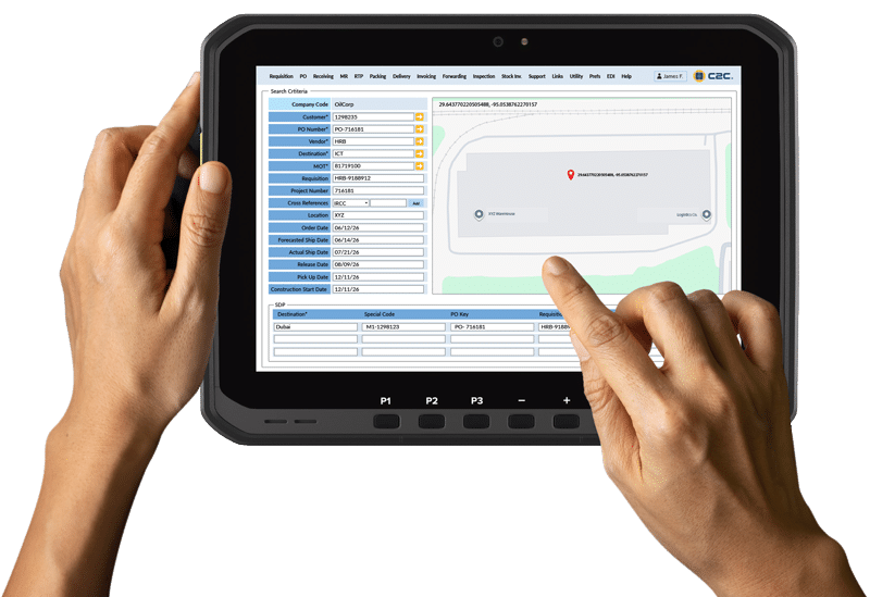 HAL product illustration showing the C2C interface on a Zebra tablet