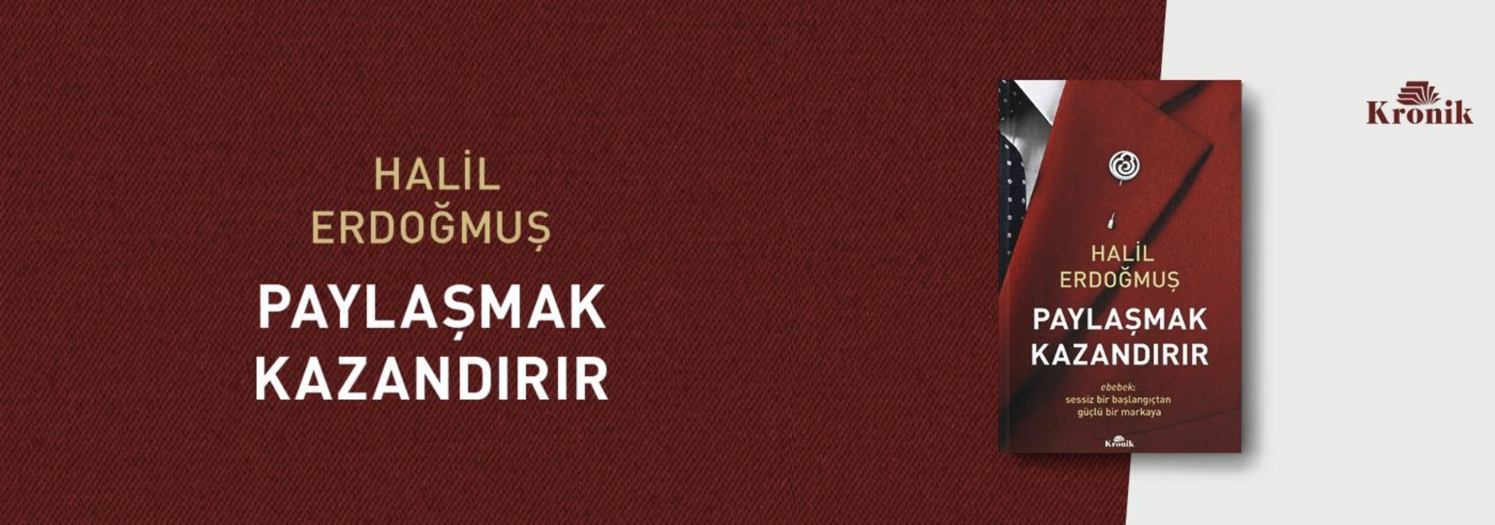 Red promotional artwork for Halil Erdoğmuş’s book Paylaşmak Kazandırır