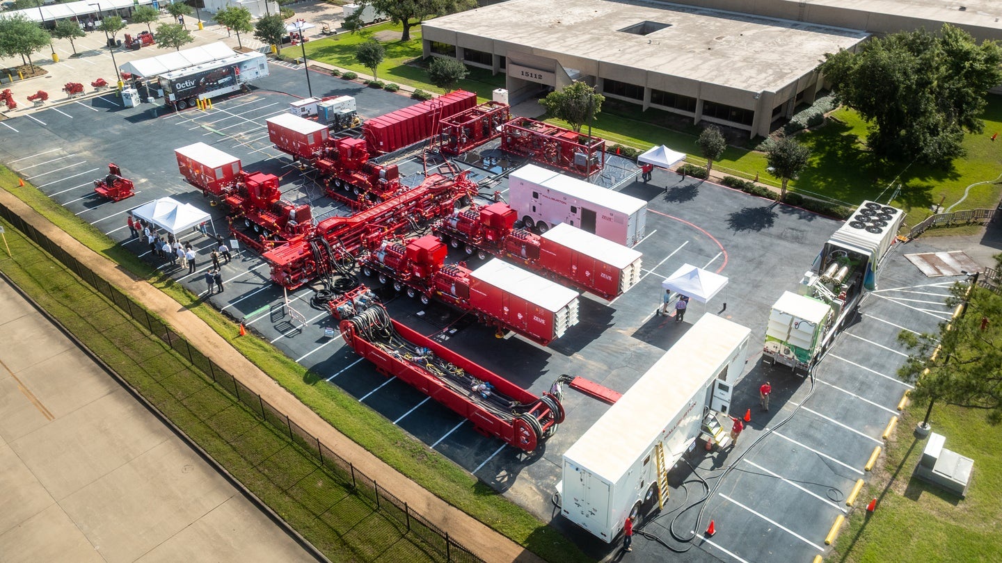 Aerial view of Halliburton equipment and visitors at the 2025 Frac Technology Showcase