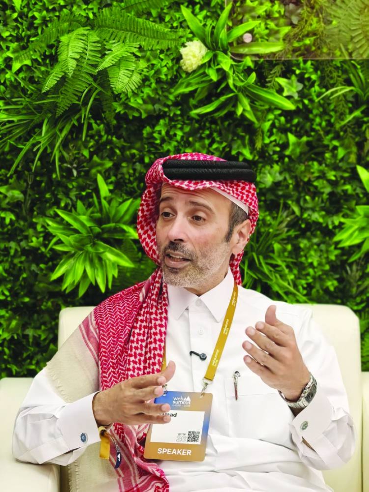 Hamad Al-Hajri speaking during an interview at Web Summit Qatar 2026