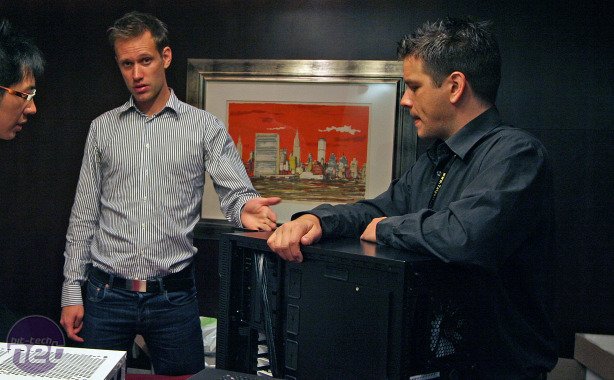 Hannes Wallin, left, and Tommy Leeman discussing a computer case with a customer in 2010