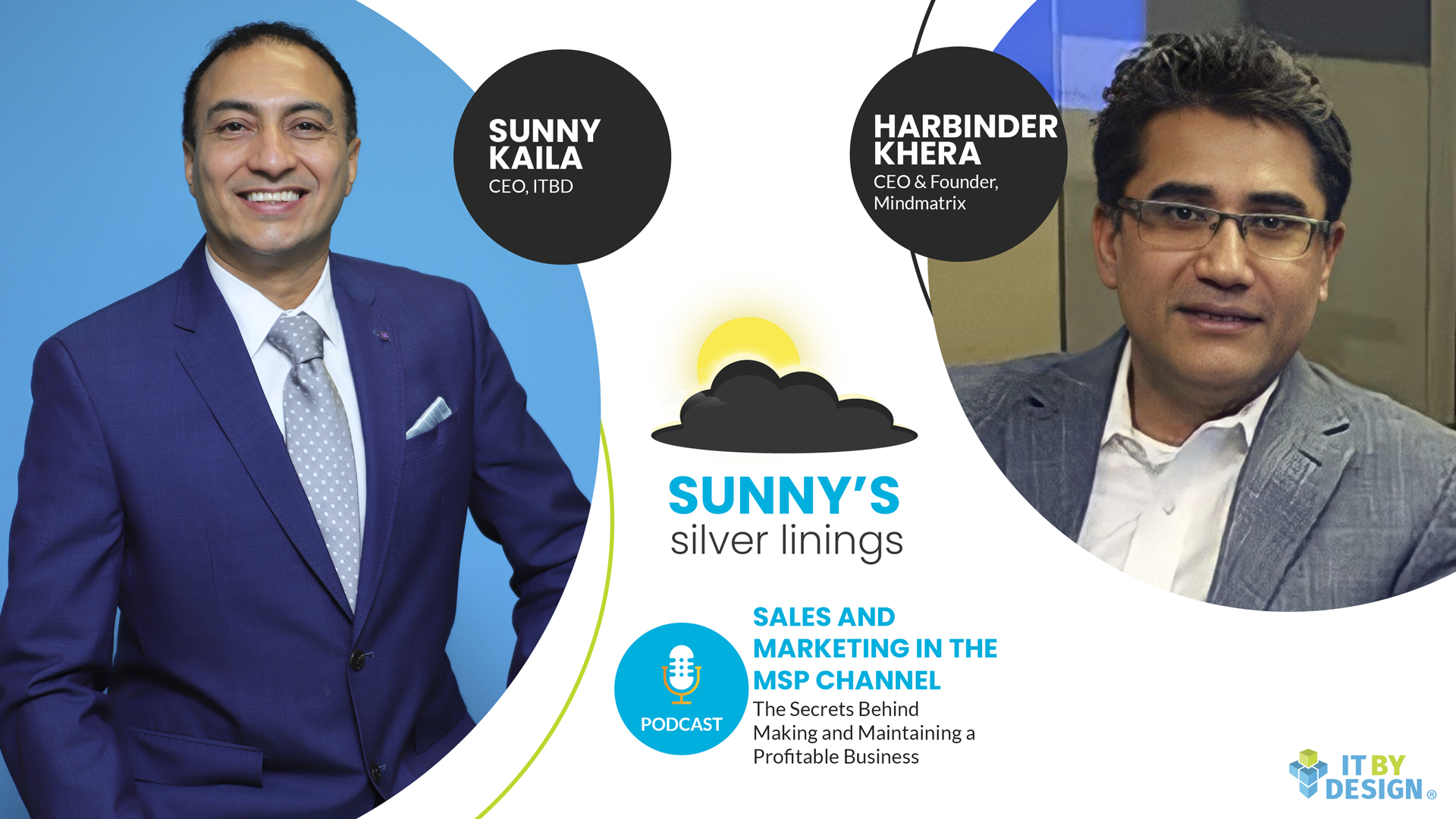 Published Sunny’s Silver Linings interview artwork, with Sunny Kaila at left and Harbinder Khera at right.