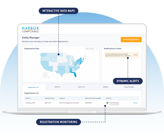 Harbor Compliance’s illustration of Entity Manager registration maps and records
