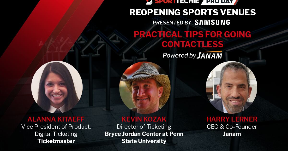 Harry Lerner with fellow panelists in a graphic for a discussion about contactless sports venue entry
