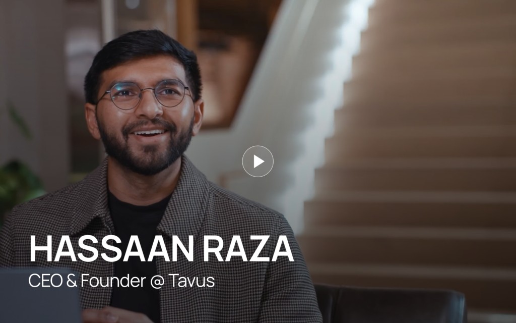 Hassaan Raza speaking in a filmed interview about Tavus