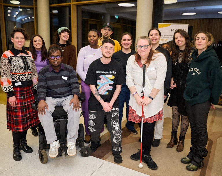 Hatch team, facilitator Jess Rad and Disabled and neurodivergent Launchpad graduates at Ares offices in January 2025