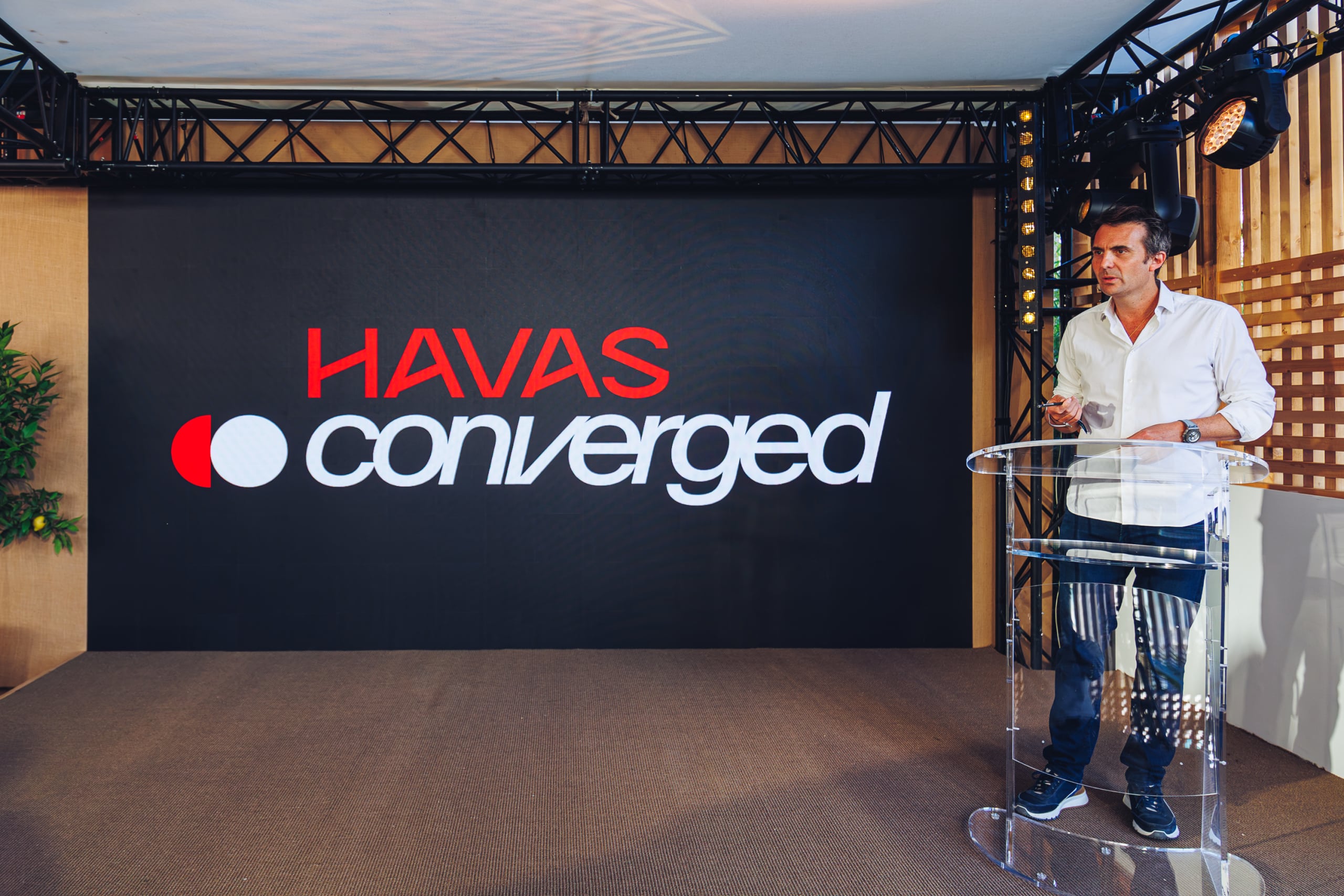 Havas chairman and CEO Yannick Bolloré presenting the Converged strategy at Cannes