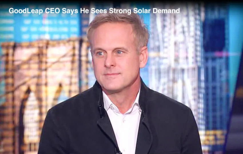 Hayes Barnard speaking during a televised interview about demand for solar energy