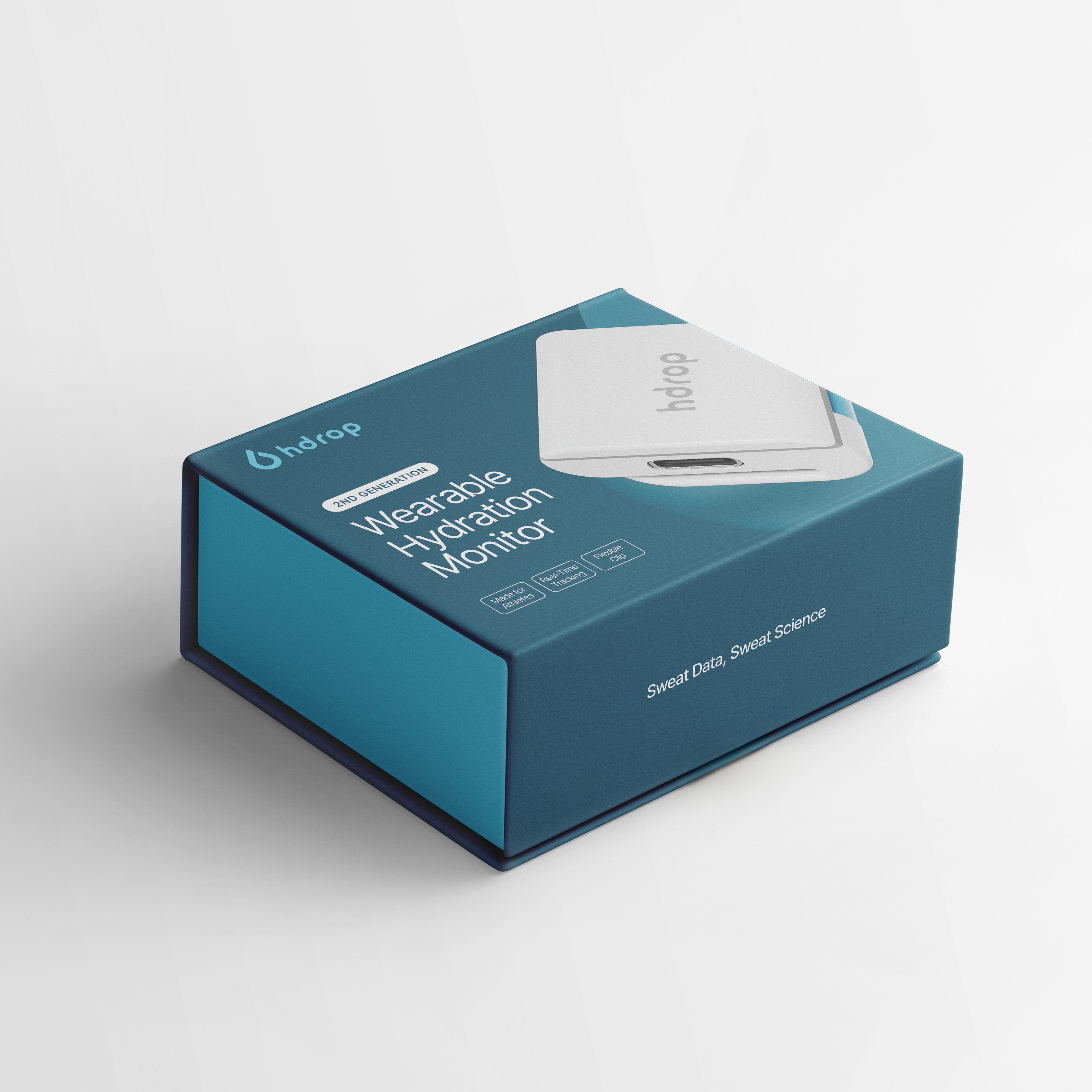 Award submission photograph of the blue hDrop Gen 2 retail box