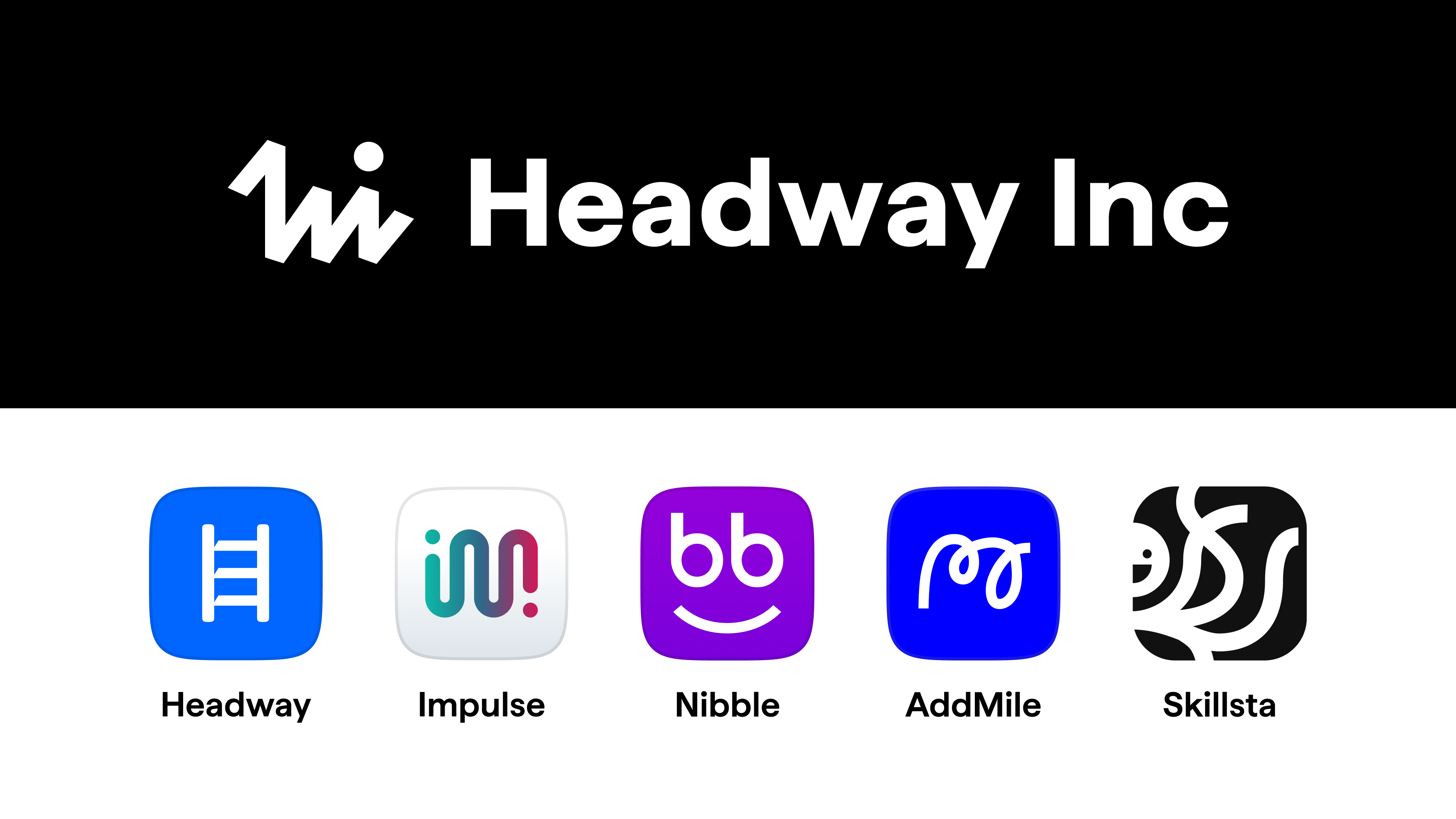 Headway Inc’s five product brands: Headway, Impulse, Nibble, AddMile and Skillsta