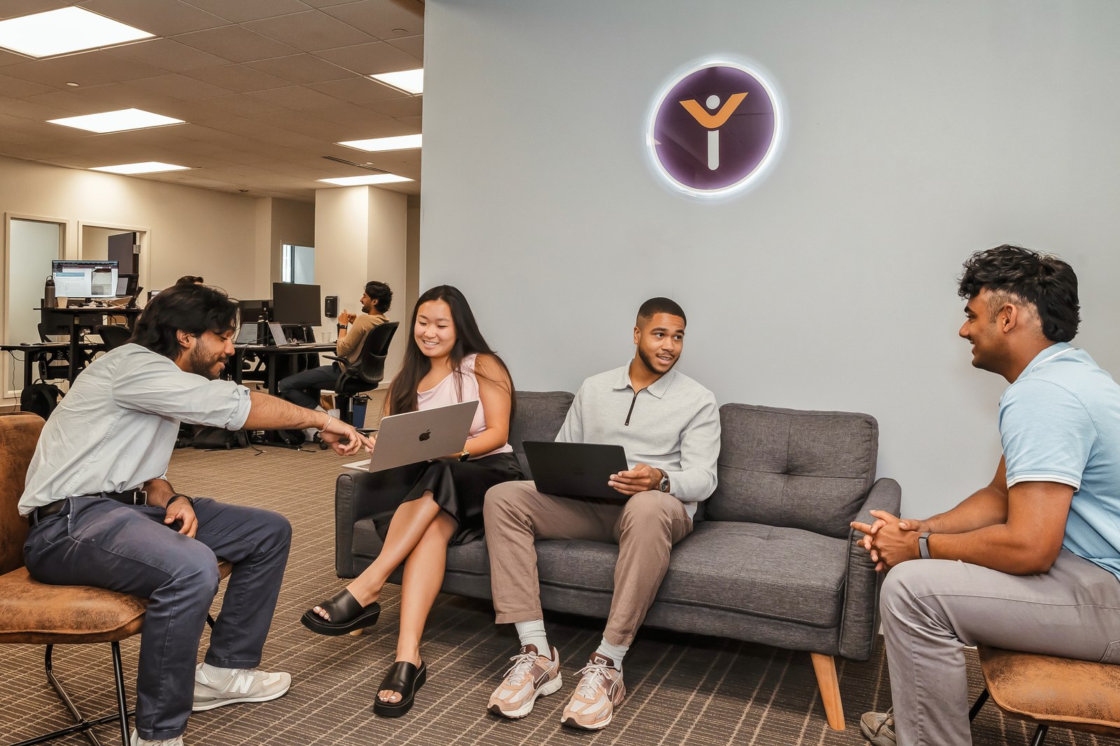 Members of the Healia team working together in the company's Columbus office
