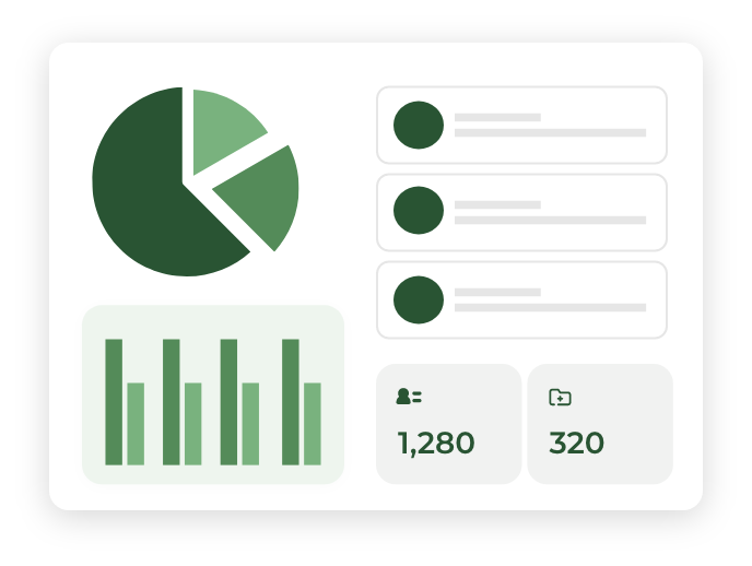 HealthMark promotional illustration showing reporting charts and request summaries