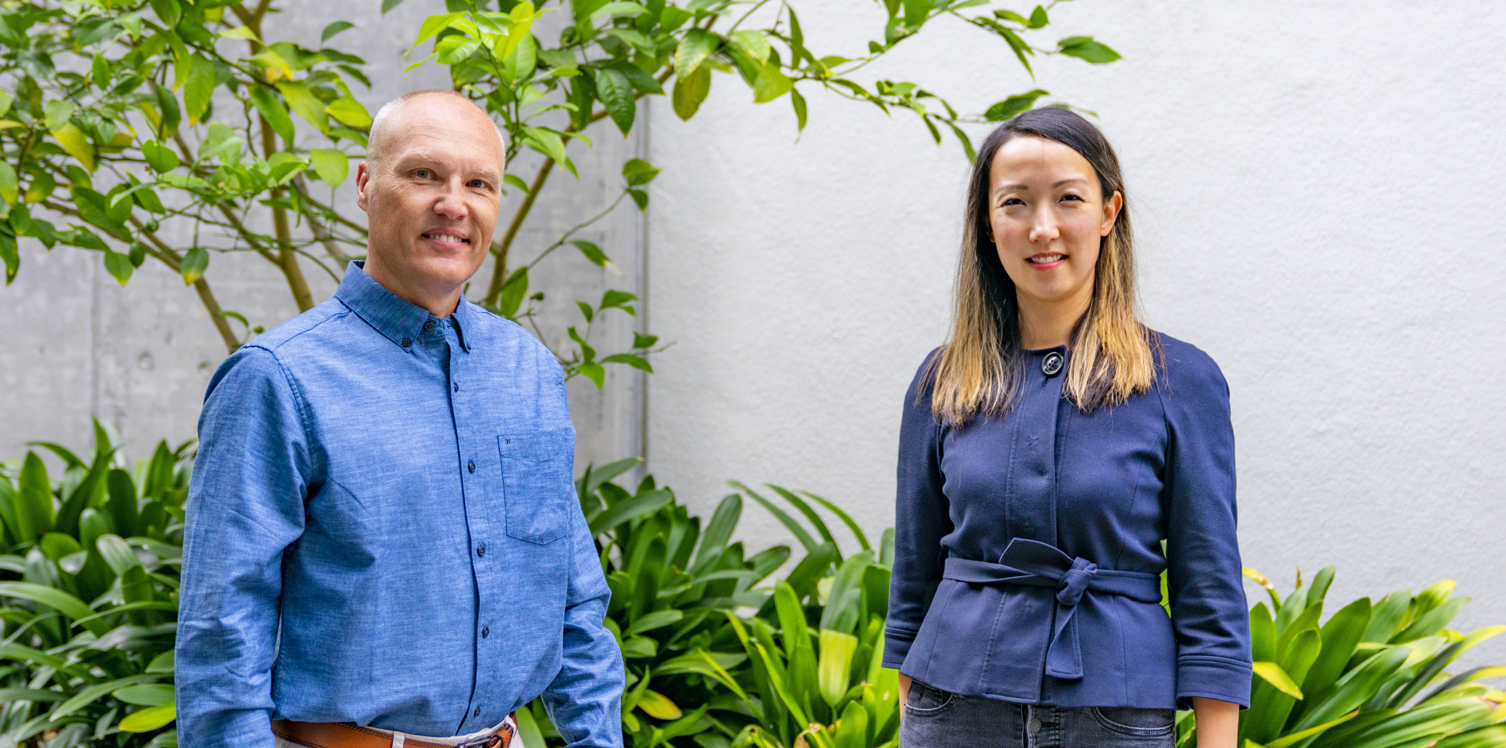 Hearsay founder Clara Shih and successor CEO Mike Boese together outdoors