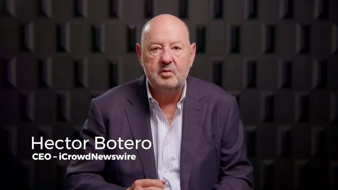 Hector Botero speaking on camera about iCrowd's approach to press-release distribution