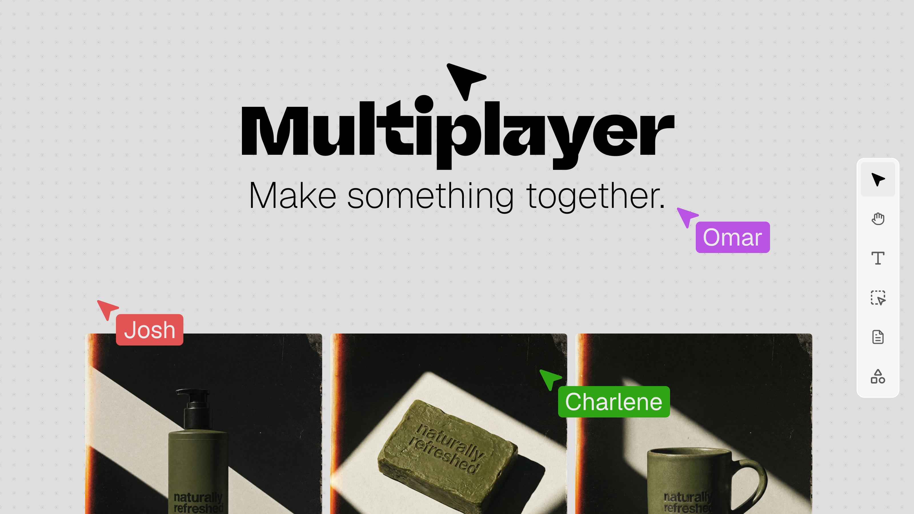 Hedra Multiplayer workspace with several collaborators on a shared visual canvas