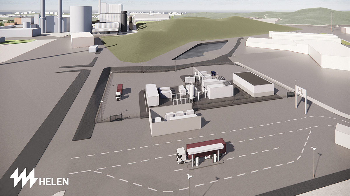 Architectural rendering of Helen's 3H2 green hydrogen pilot in Vuosaari