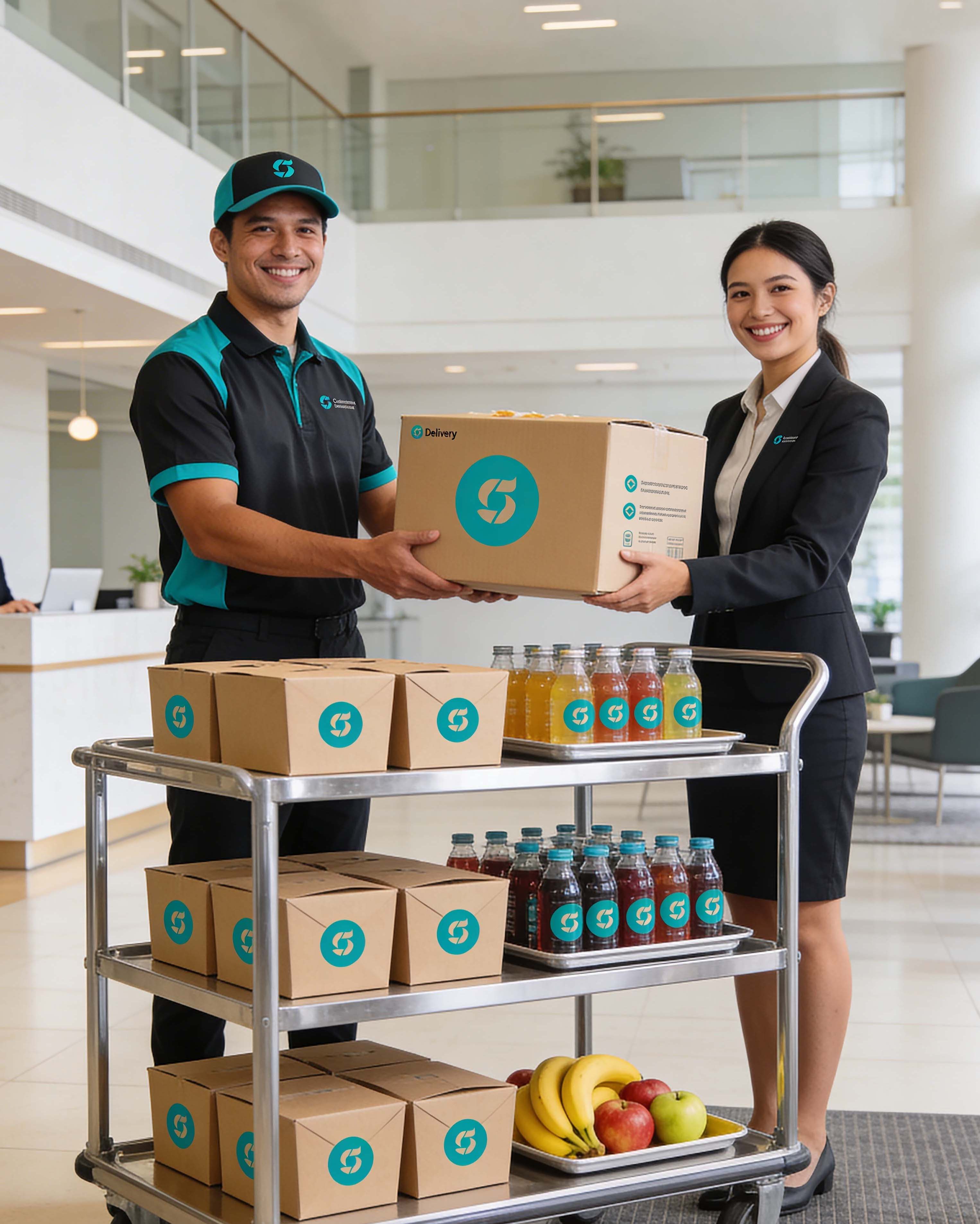 Promotional catering delivery scene shown on the MONKEY website