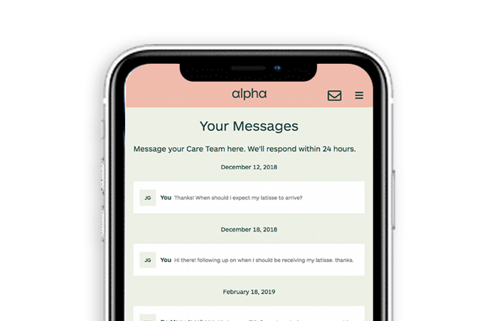 Hello Alpha’s messaging interface shown on a mobile phone