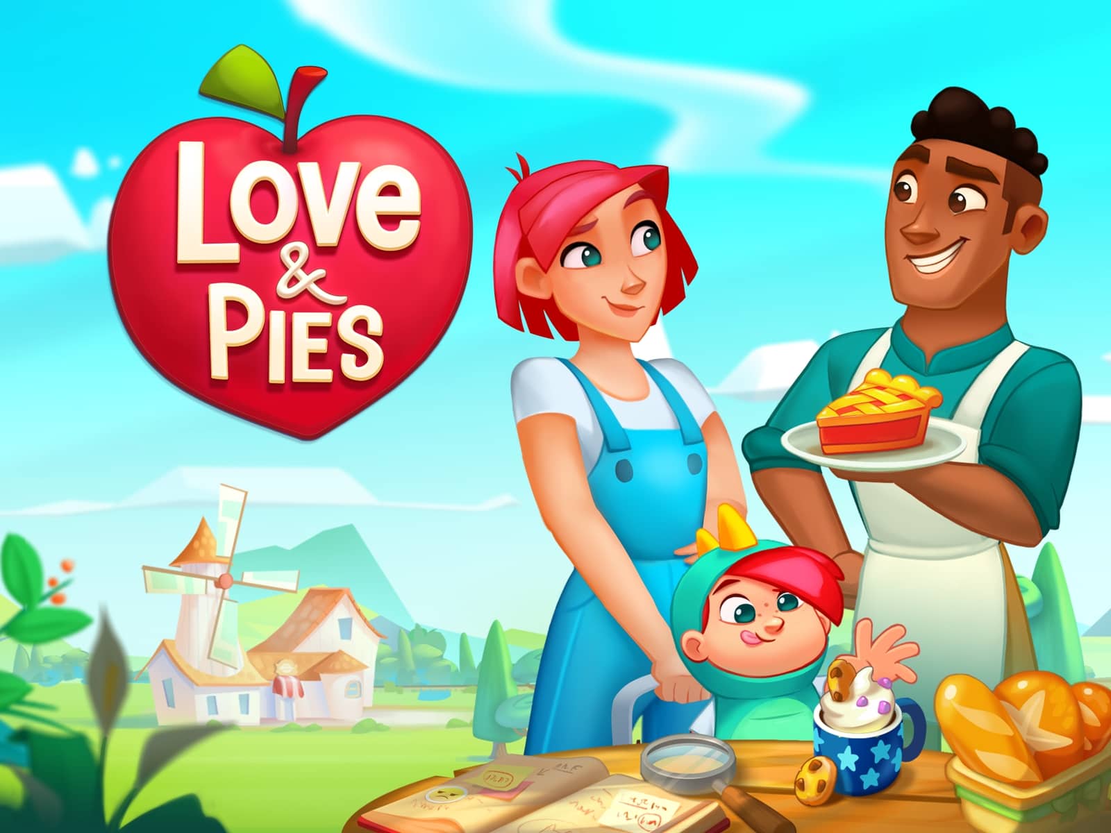 Amelia and Joe in colourful Love and Pies game artwork