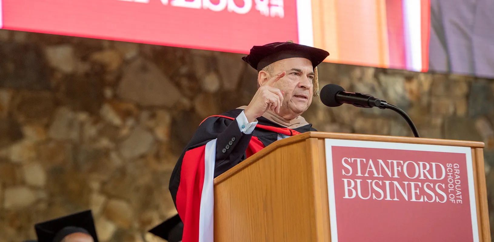 Henry Fernandez speaking at Stanford Graduate School of Business commencement in 2023