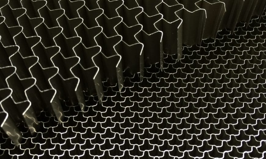 Close view of thin, contoured walls in Hexcel Flex-Core honeycomb