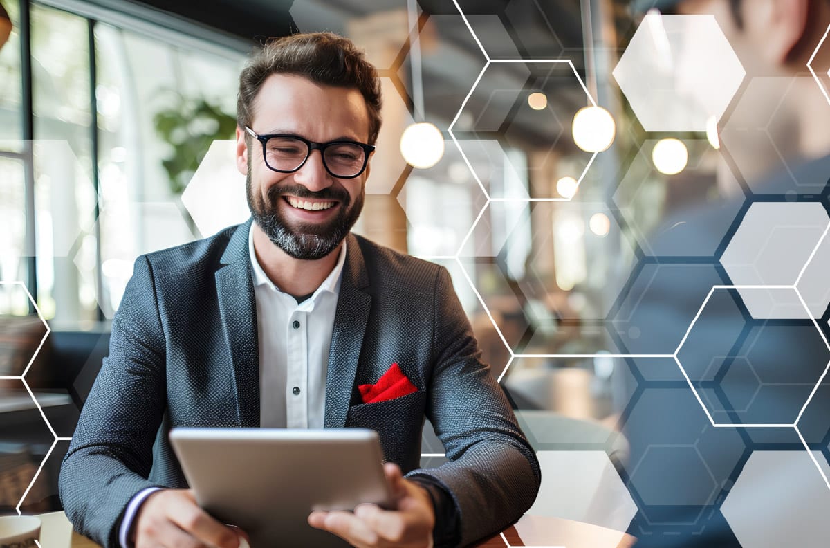 Promotional image from Hexure’s Vive page of a man using a tablet