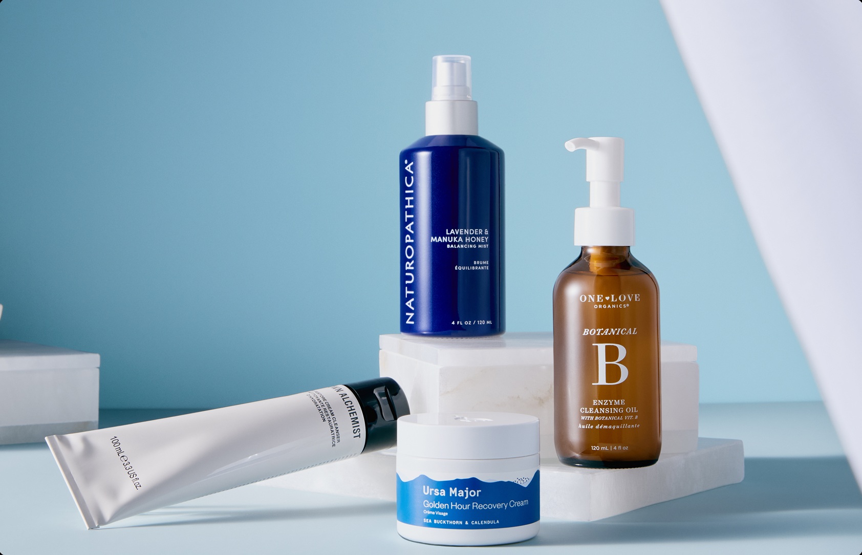 Skincare products in Heyday's curated retail assortment