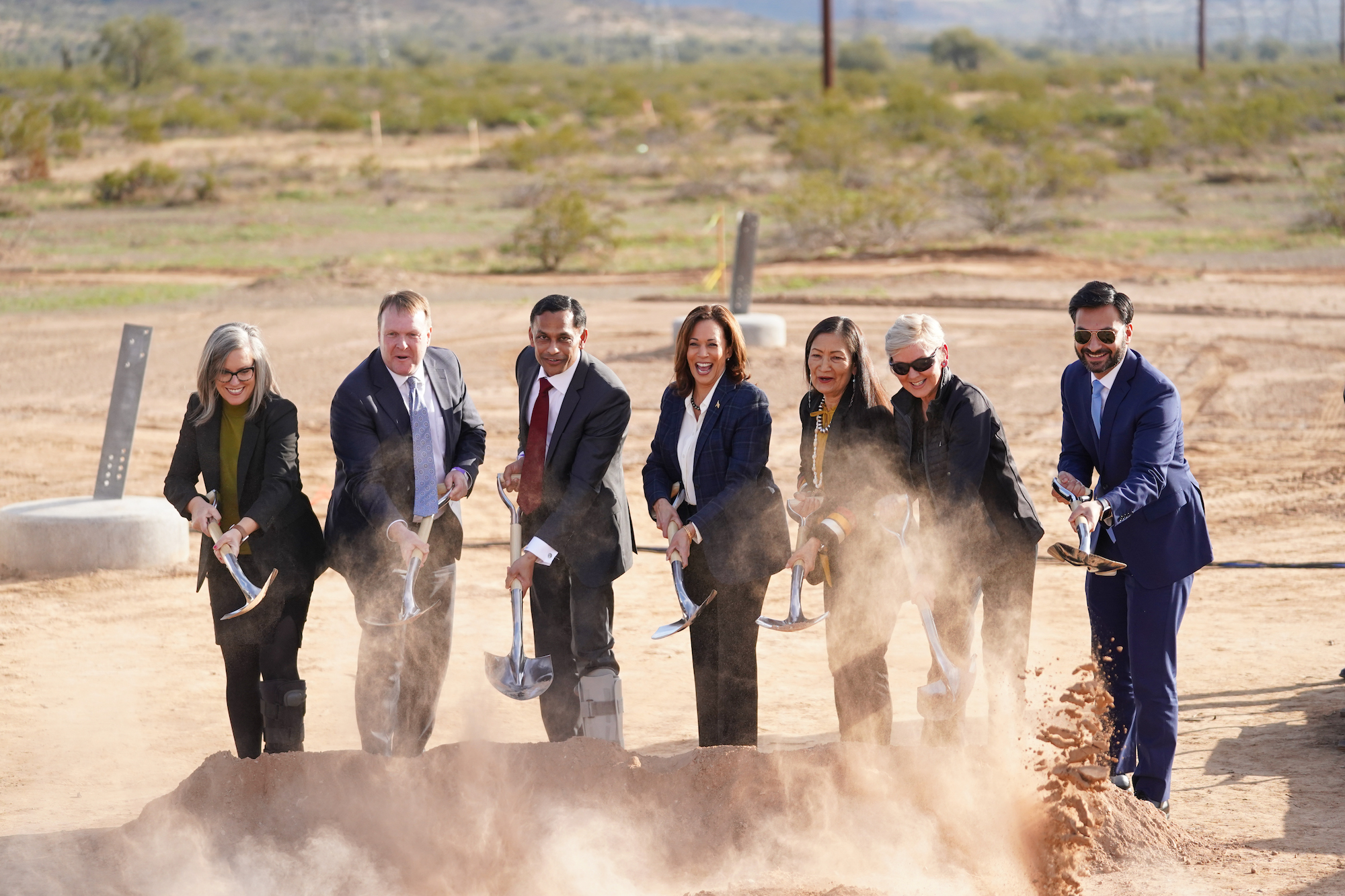 Himanshu Saxena, third from left, joins officials breaking ground for Ten West Link in Tonopah, Arizona.