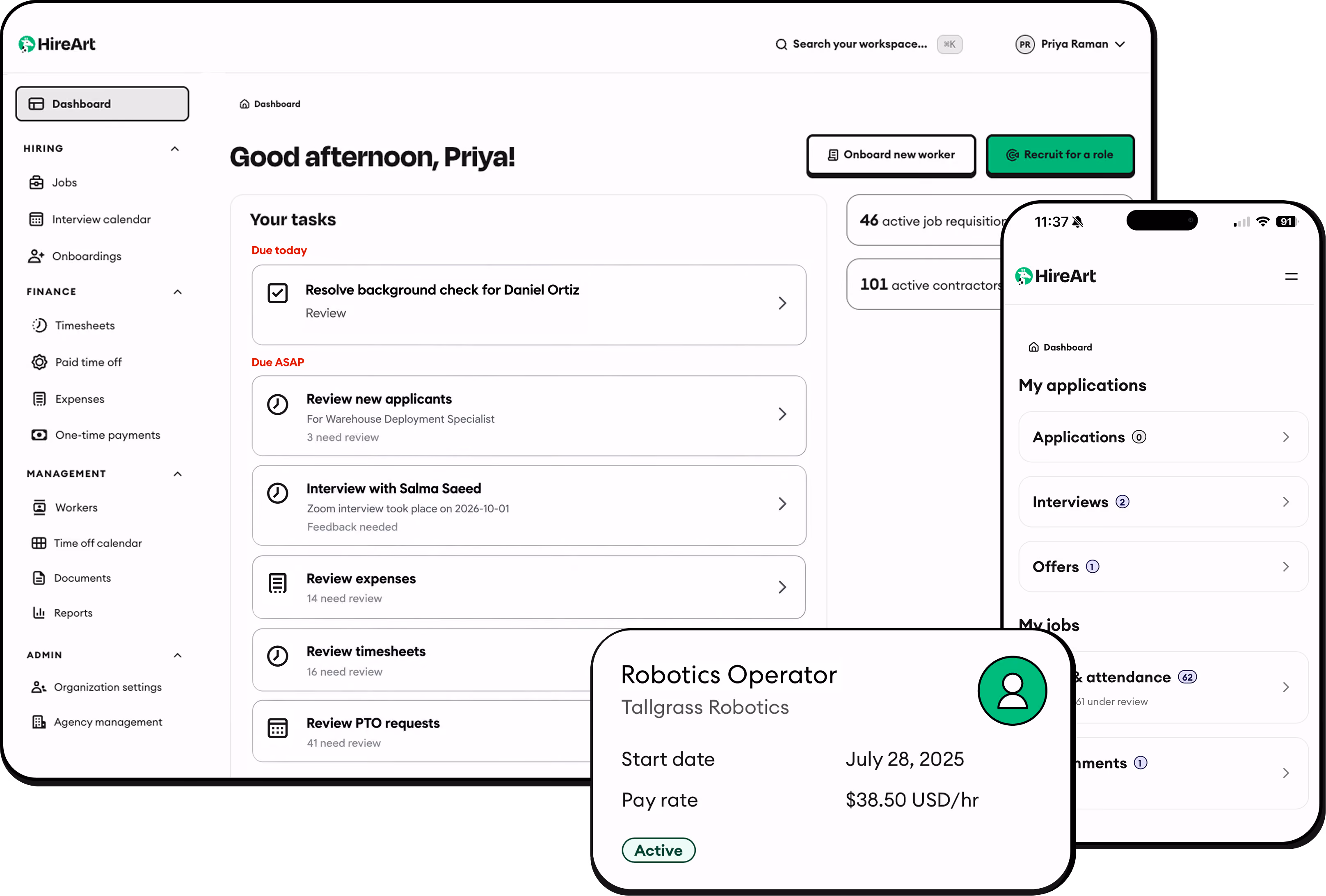 HireArt product visual showing its contract workforce management interface