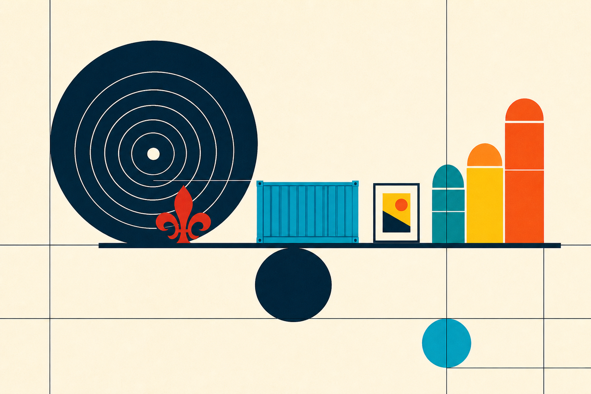 Abstract Swiss-style composition balancing catastrophe rings, cargo, art and modular risk blocks