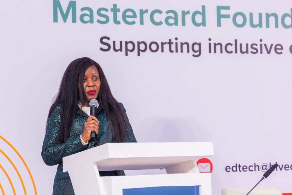 Barbara Birungi Mutabazi speaking at the Mastercard Foundation EdTech Fellowship launch