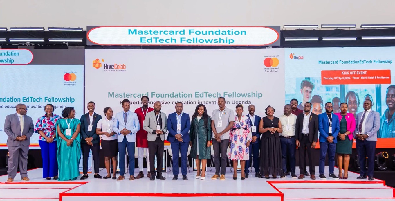Founders, mentors and partners gathered on stage at Uganda’s first Mastercard Foundation EdTech Fellowship launch