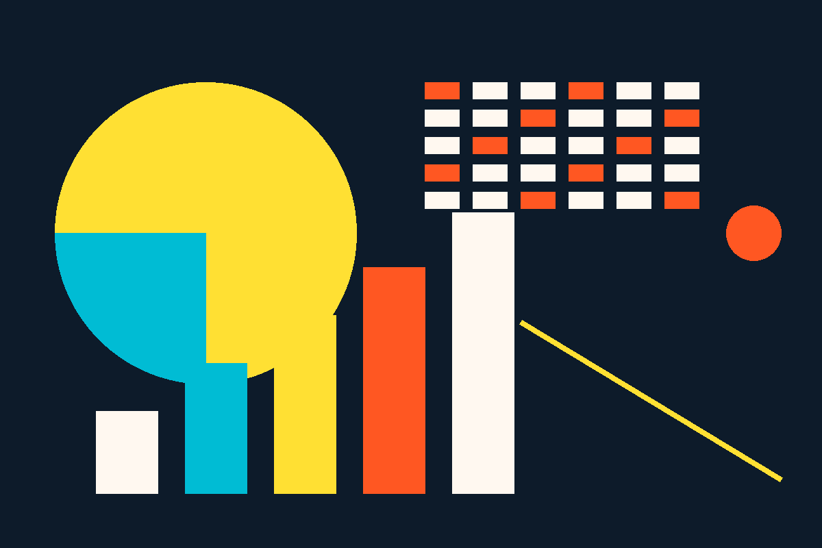 Swiss-style geometric graphic representing HMH's data, reach, and growth