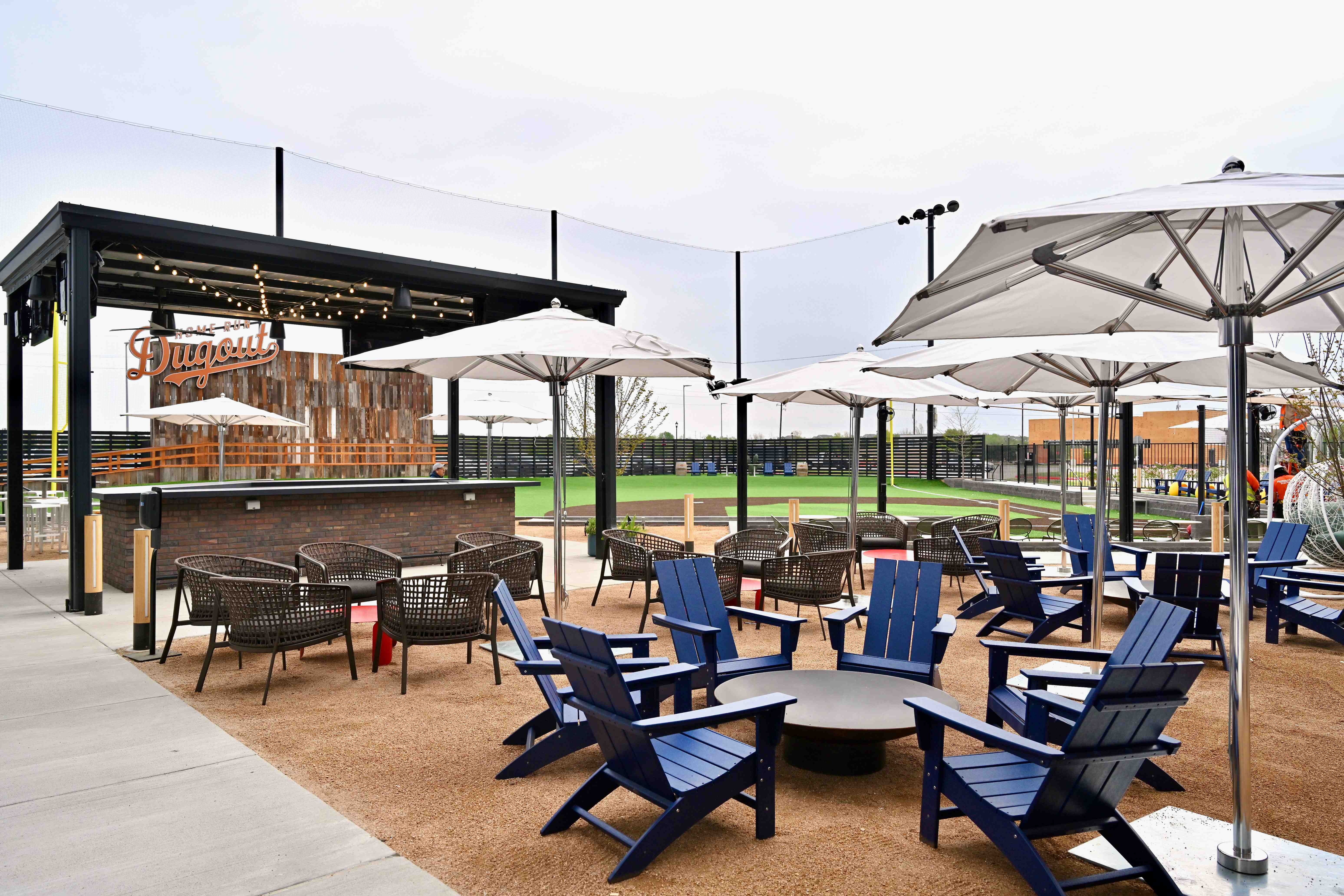Home Run Dugout’s outdoor beer garden and baseball mini-field in Katy