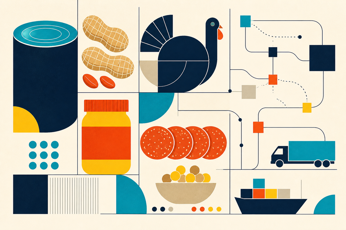 Abstract Swiss-style arrangement of food forms and distribution routes