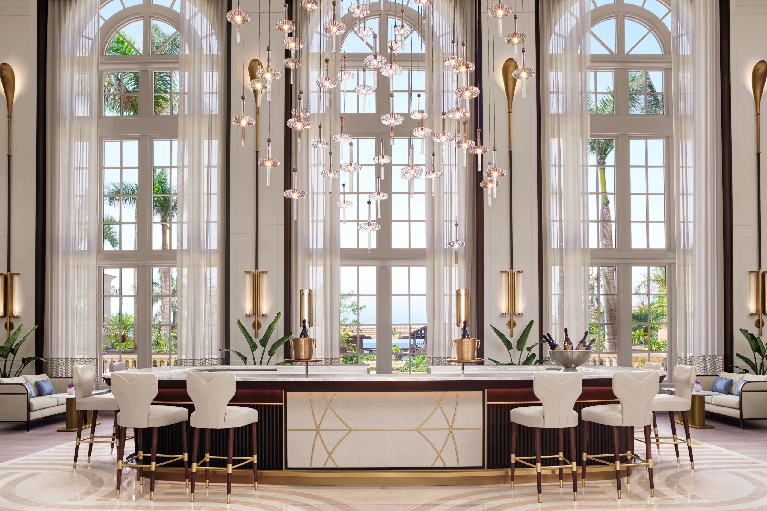 The champagne bar and seating in the Naples resort lobby