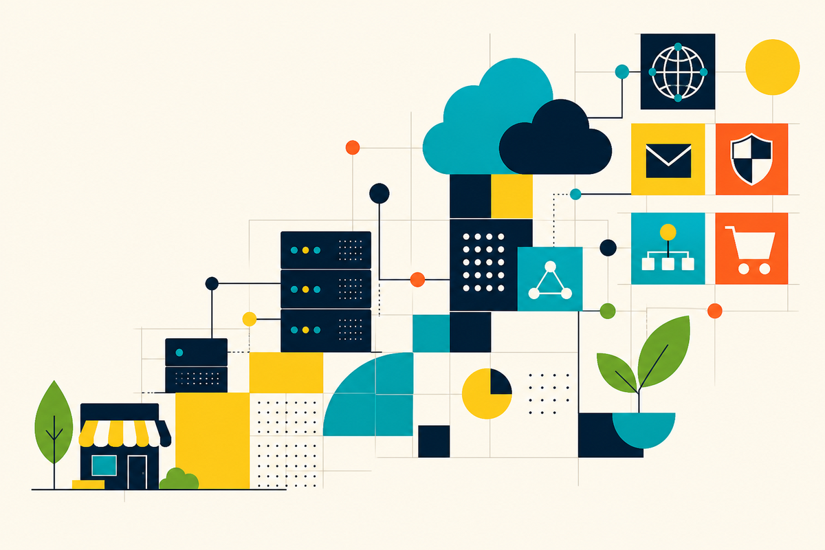 Abstract Swiss-style network of servers, clouds, security, commerce and green infrastructure