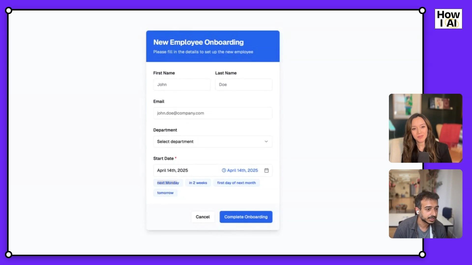 Natural-language date-picker prototype demonstrated in the Gumroad episode
