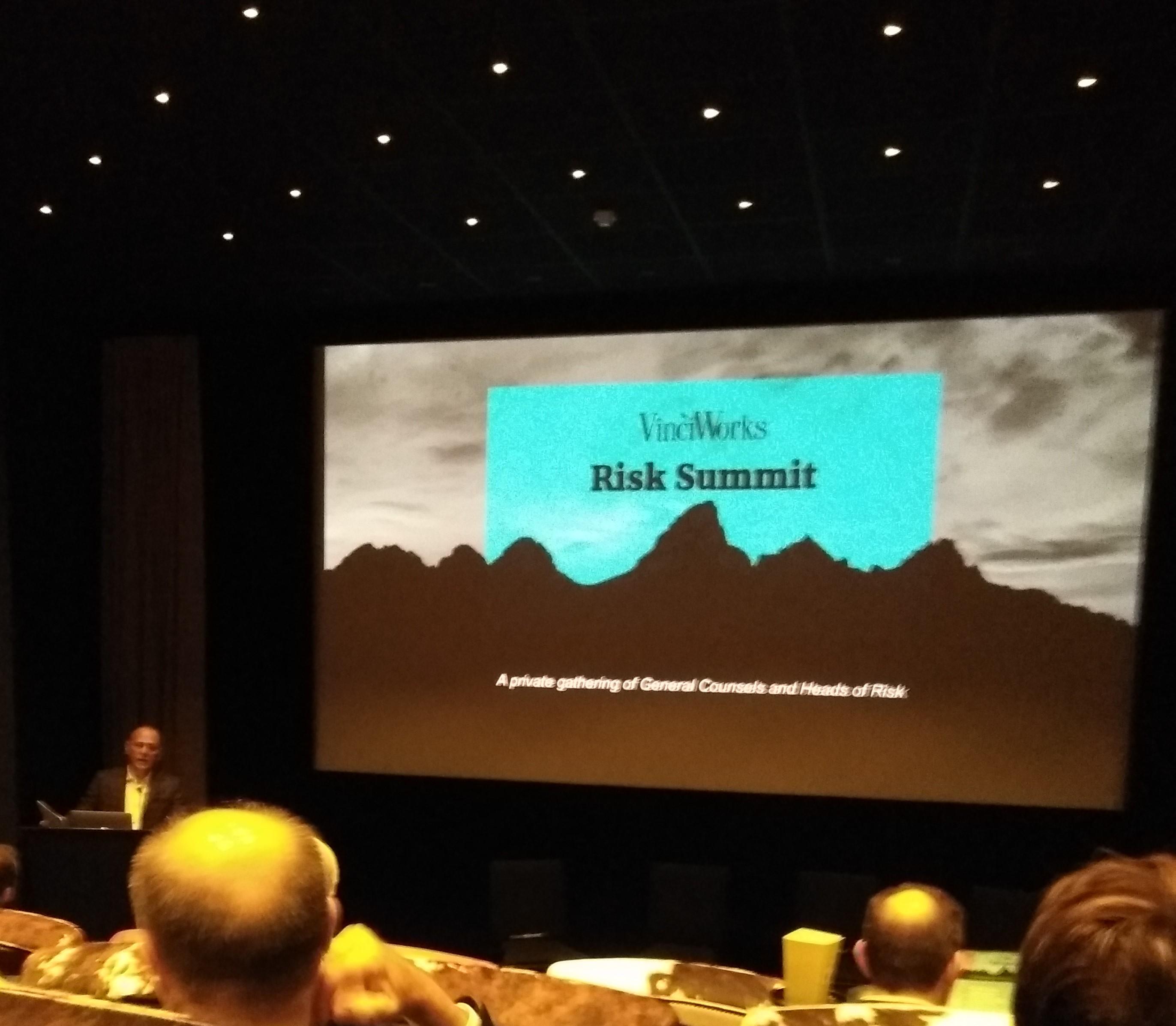 A presentation screen at VinciWorks’ 2017 Risk Summit, photographed from the audience