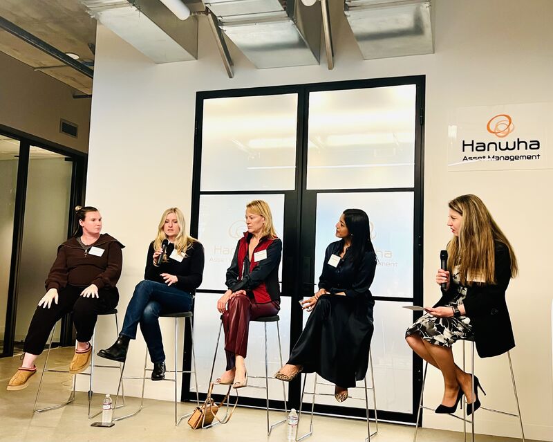 Five women seated onstage at Hanwha’s emerging fund manager panel
