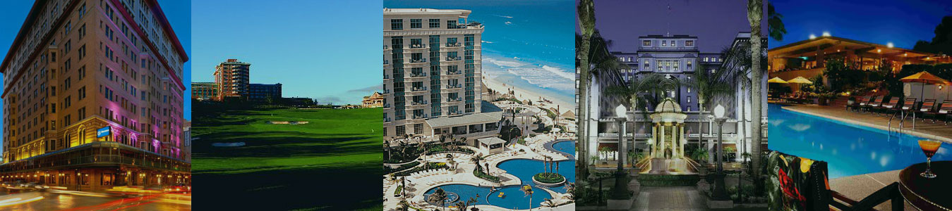 A montage of city, golf, beach, courtyard and resort hotels