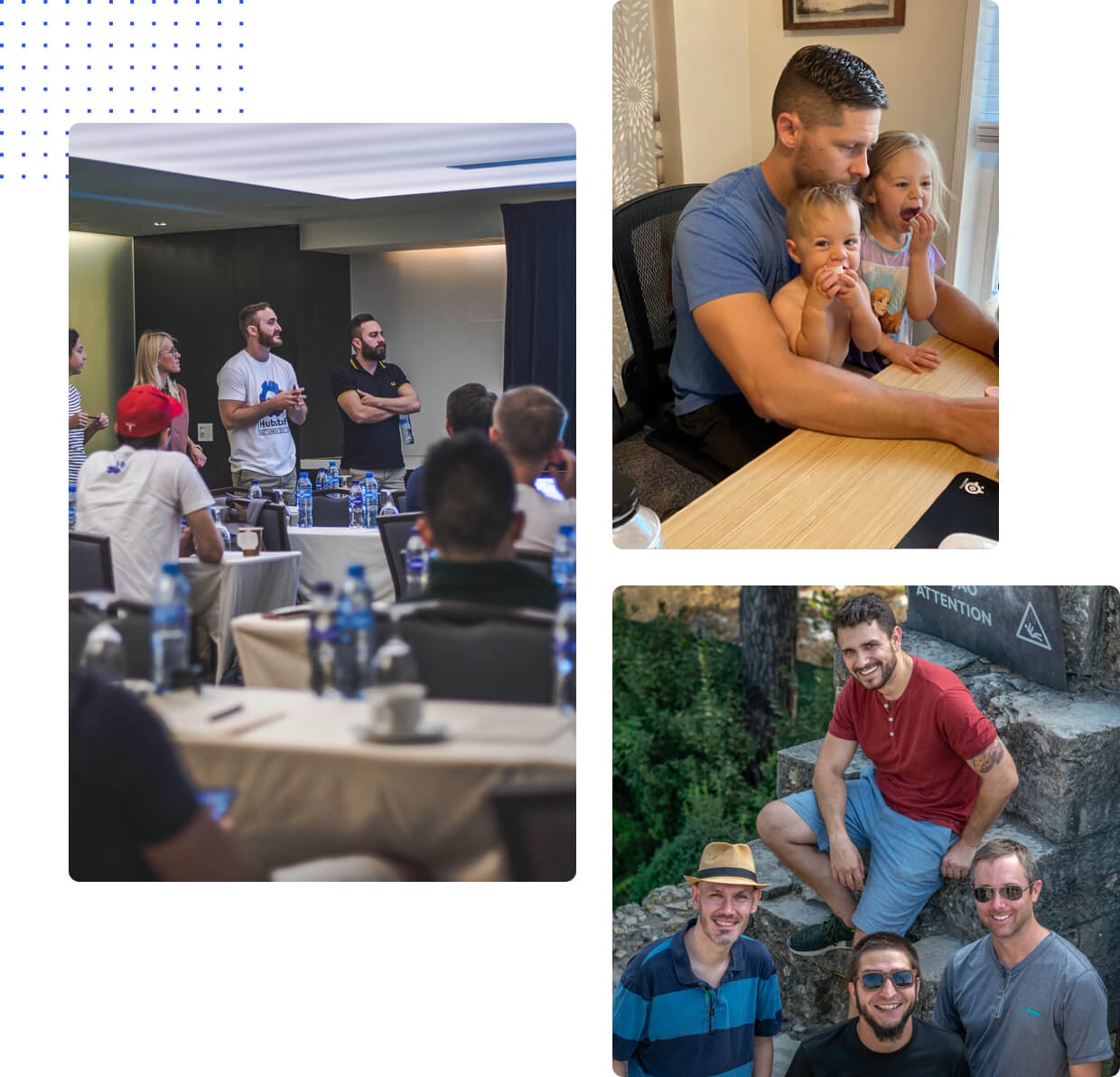 Hubstaff’s published collage of team gatherings, remote work with family, and time outdoors