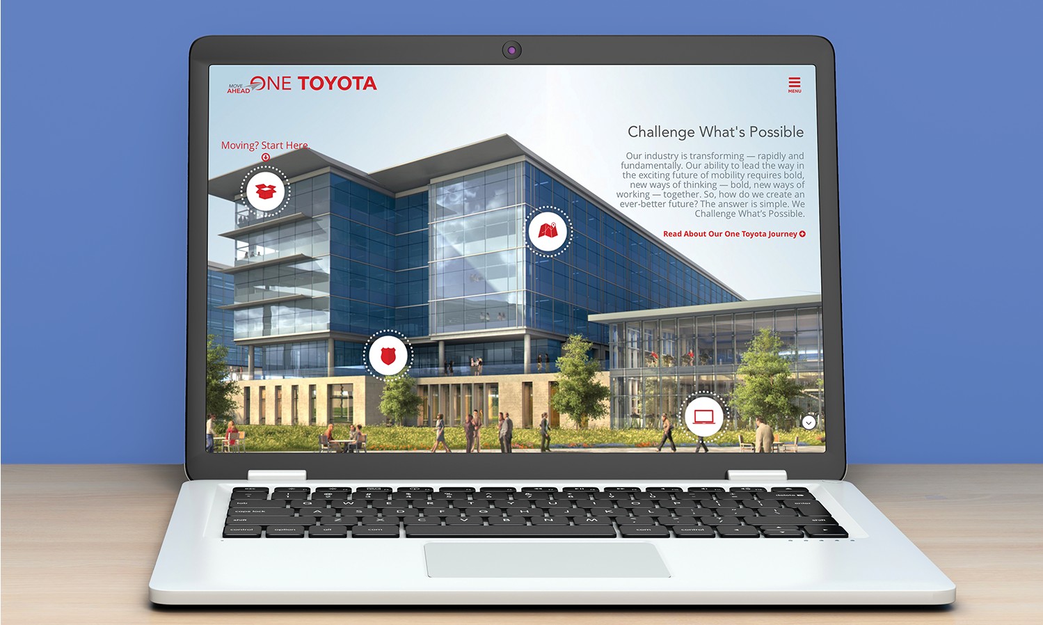 The One Toyota employee communications platform displayed on a laptop