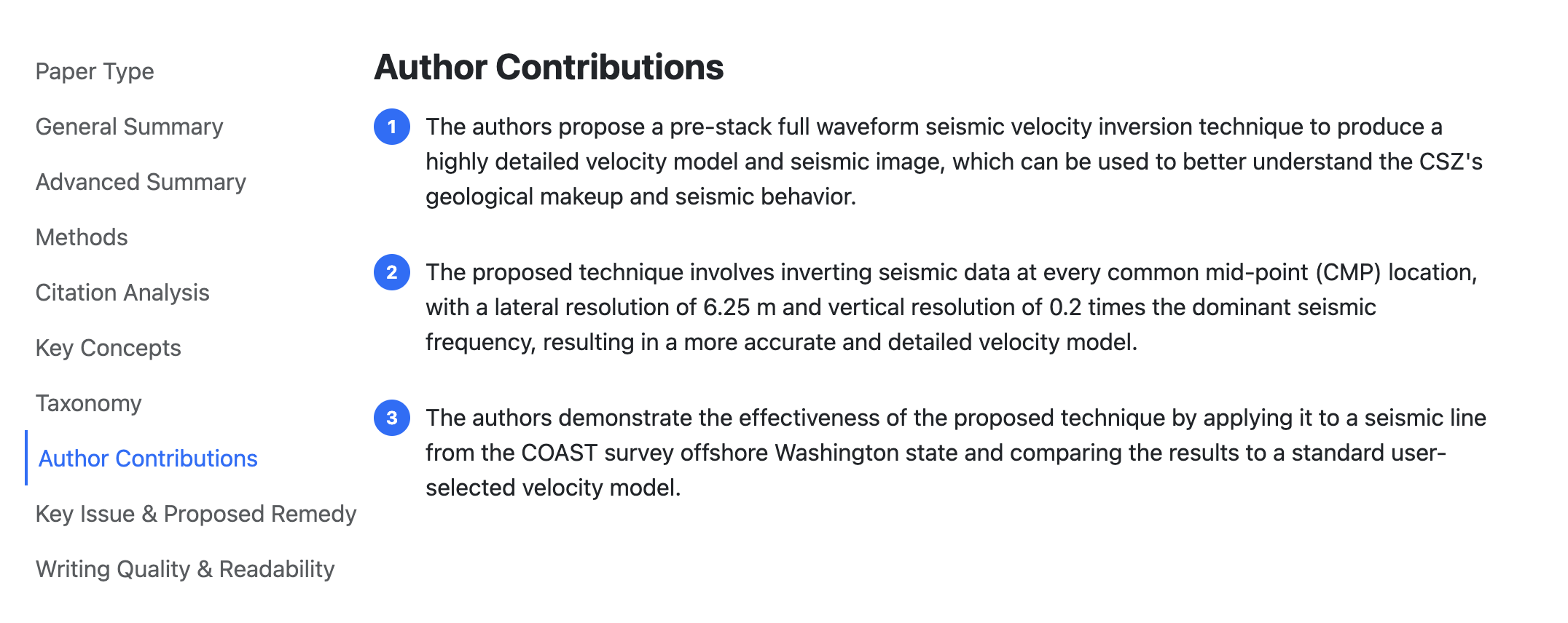 Alchemist Review interface showing an author-contributions summary and manuscript analysis navigation