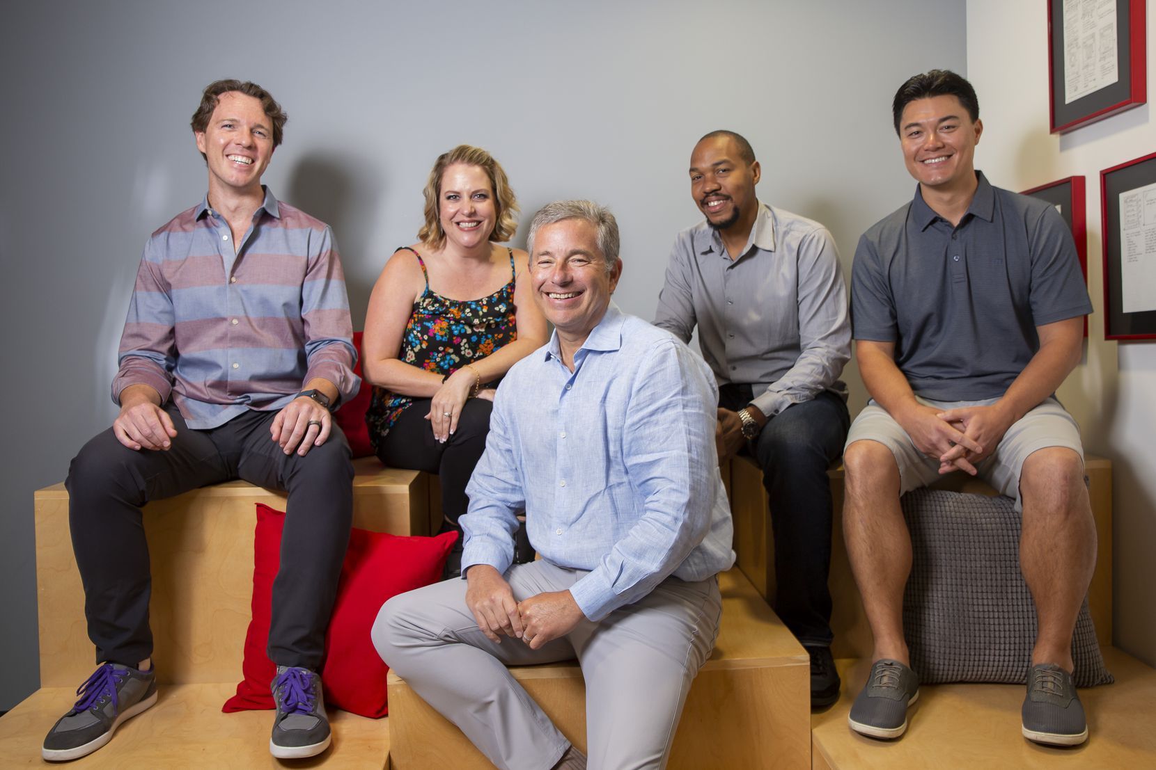 Rob Pace seated with four HundredX colleagues in a 2021 team photograph