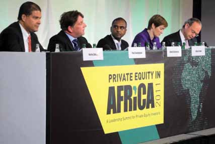 Hurley Doddy at far left with four fellow panelists at the Private Equity in Africa 2011 summit