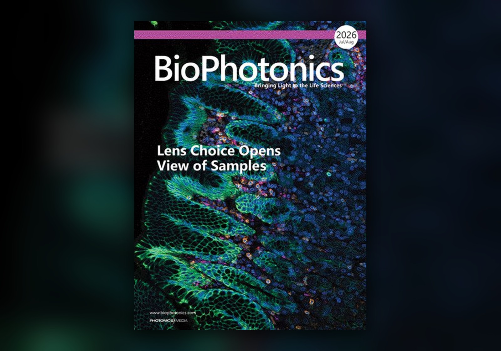 BioPhotonics magazine cover featuring molecular imaging
