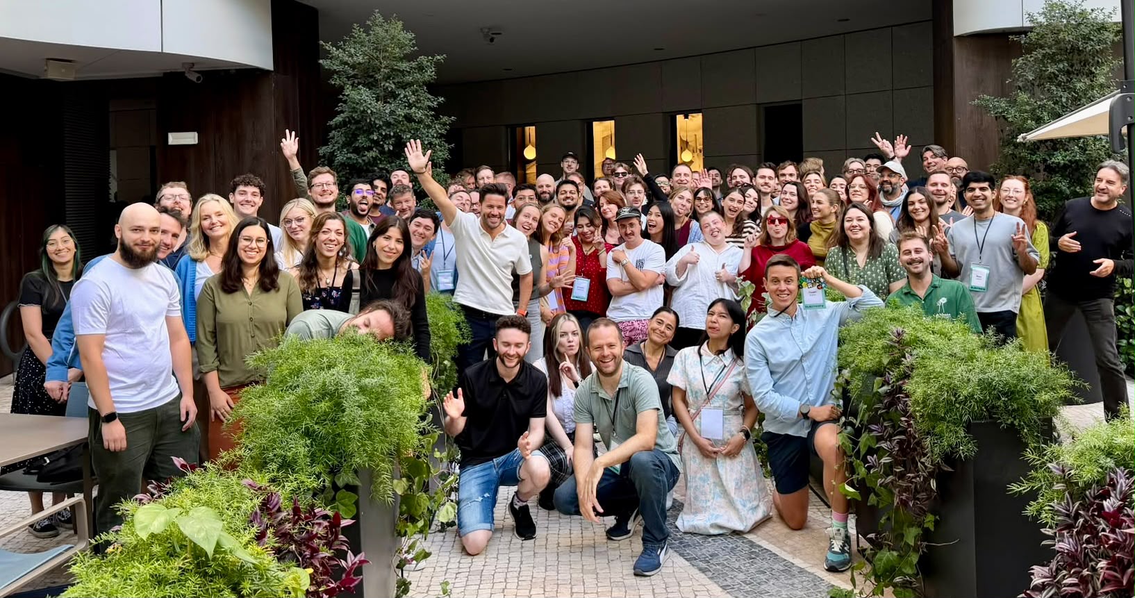 Electrify colleagues gathered outside at their Lisbon company offsite