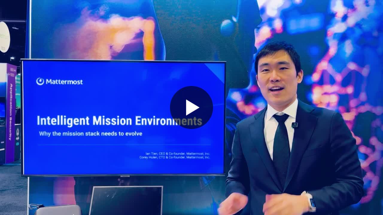 Ian Tien presenting Mattermost's Intelligent Mission Environment at the Gartner Security and Risk Management Conference in Washington, DC